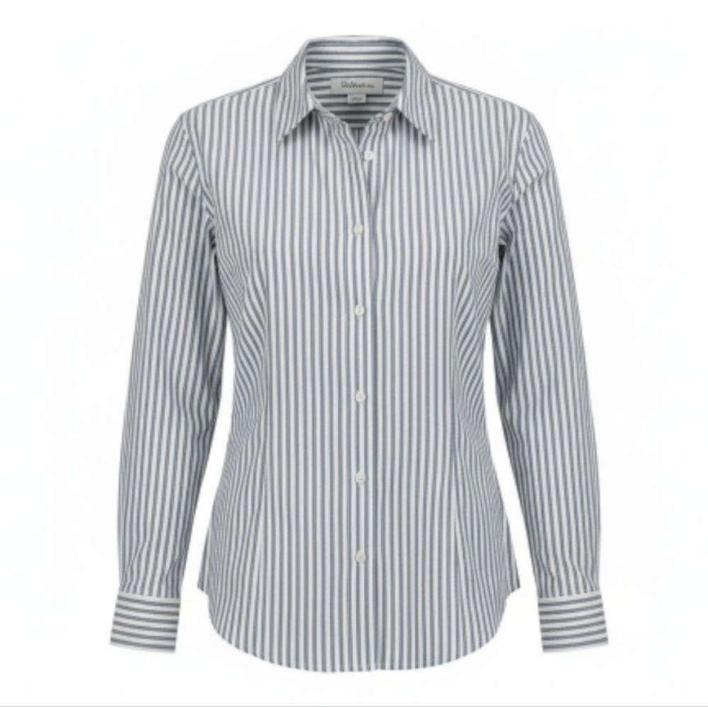 Talbots Women's Blue & White Fitted Long Sleeve Button Down Shirt size Small